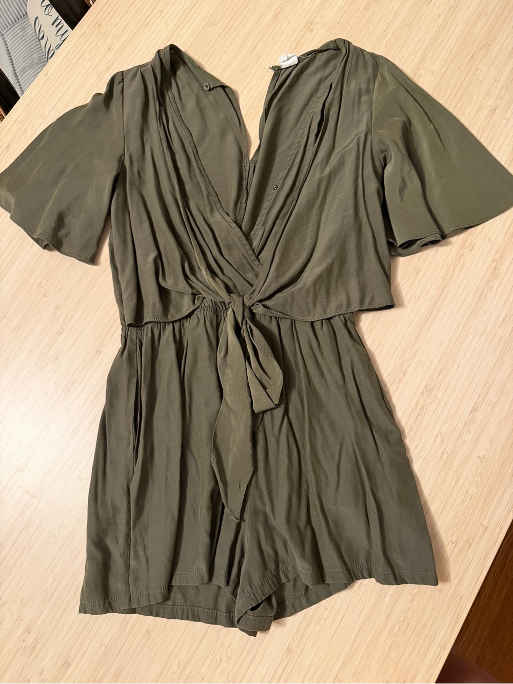 Olive Tie-Front Short Sleeve Romper